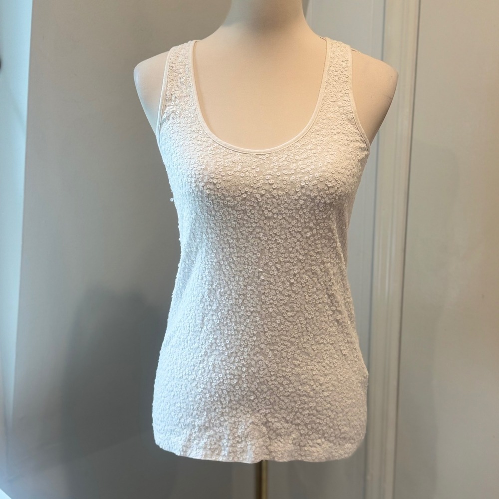 J.Crew White Sequin Tank Top Sparkle Party Top | Size XS (Estimated)